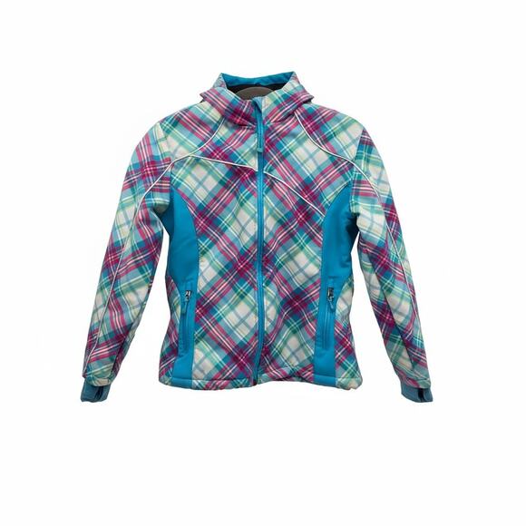 Snozu Soft Shell Fleece Lined Winter Blue Pink Plaid Jacket Coat Girls 14-16 - Picture 1 of 5